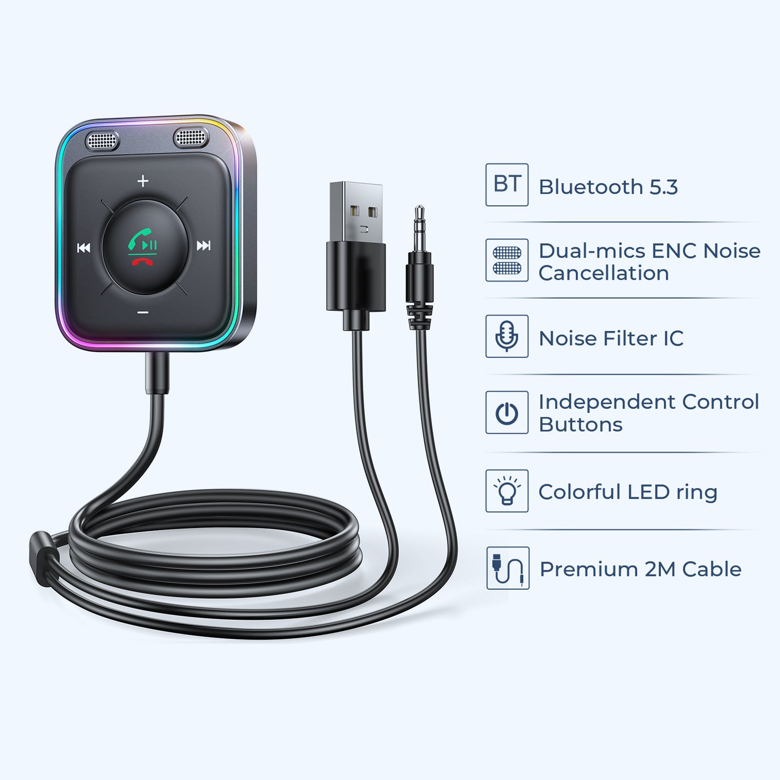 JOYROOM JR-CB3 Car Bluetooth Receiver BT 5.3 Wireless Receiver ENC Call Noise Reduction Audio Adapter for Cars - Black JOYROOM JR-CB3 Car Bluetooth Receiver BT 5.3 Wireless Receiver ENC Call Noise Reduction Audio Adapter for Cars - Black